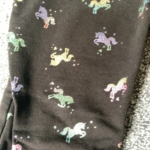 Girls black pants with colorful sparkly unicorn pattern. Size 6. Brand H&M. - Picture 6 of 6